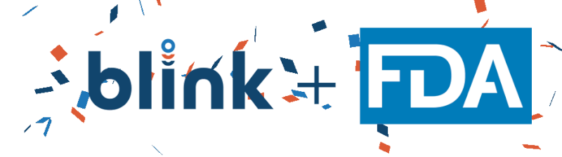 Blink logo next to FDA logo with confetti background
